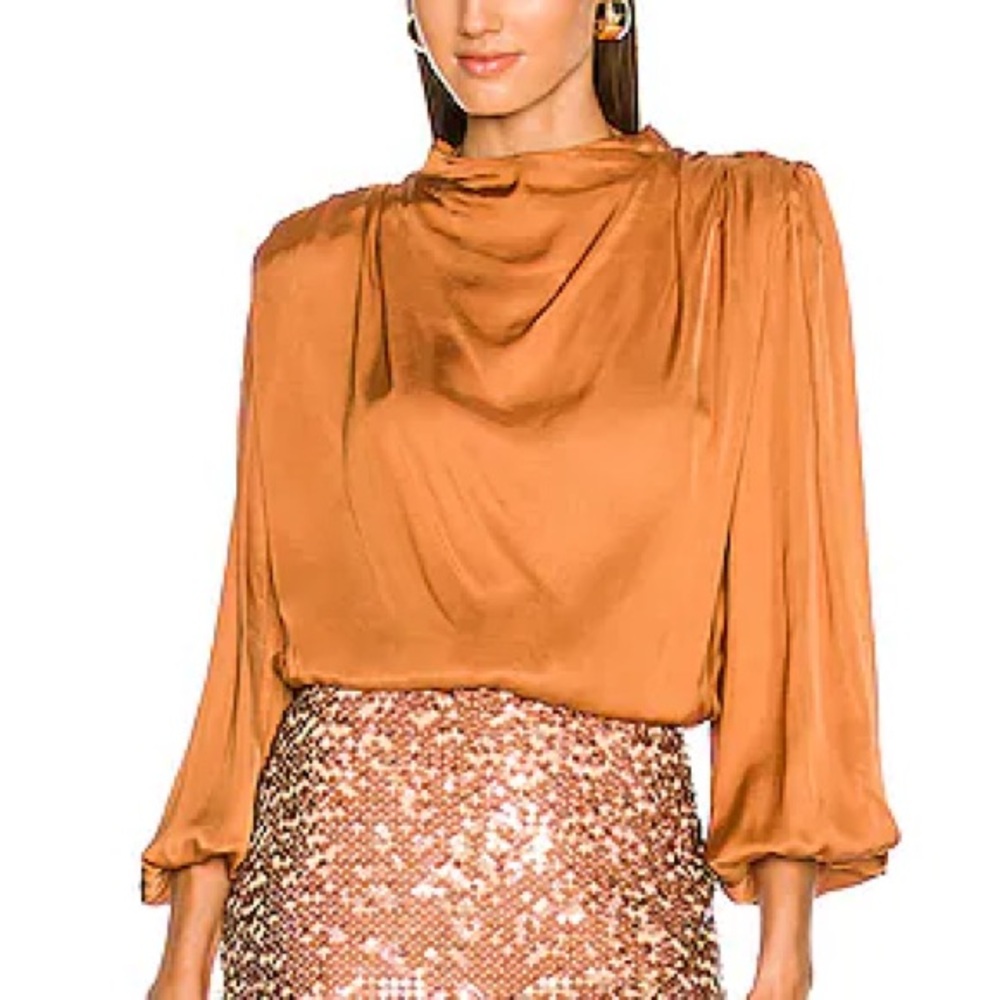 Astr Golden Amber Long Sleeve Blouse with Mandarin Collar